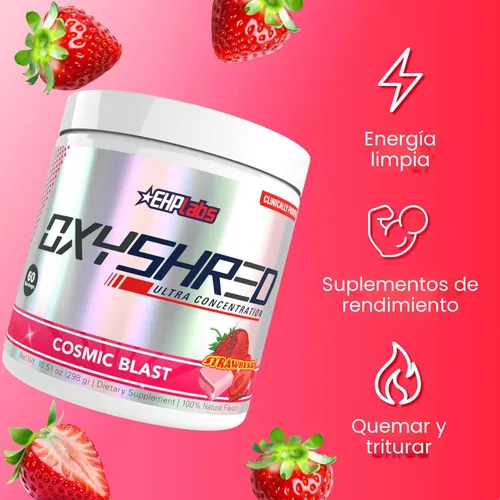 Miniatura 3 de EHP Labs OxyShred Polvo de Pre Entrenamiento - Polvo de preentrenamiento con L Glutamina y Acetil L Carnitina, Bebida Energizante - Cosmic Blast, 60
