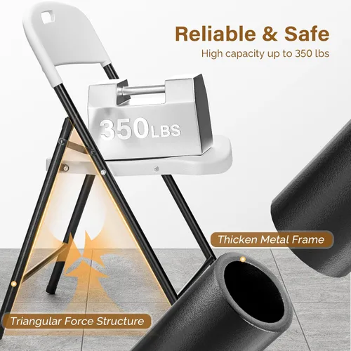 Miniatura 6 de Bonnlo Paquete de 2 sillas plegables de plástico negro, asiento portátil con marco de acero resistente para uso en interiores y exteriores, perfecto