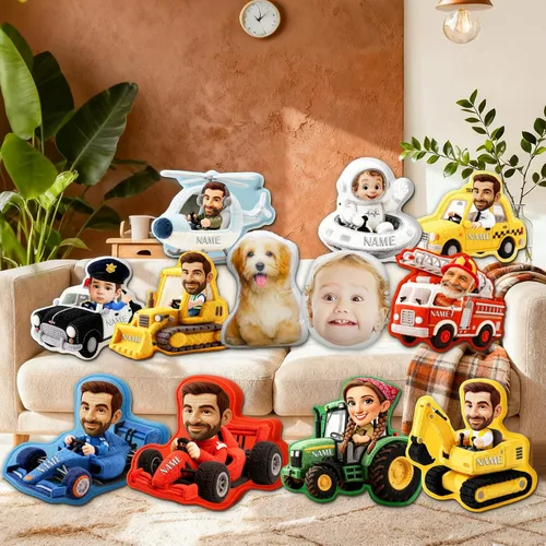 Amlion Almohada personalizada: almohada facial personalizada de dibujos animados con nombre de imagen, almohadas personalizadas con forma de cara de