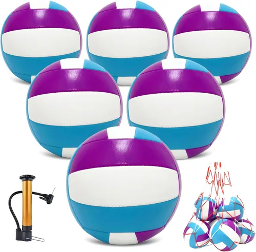 Miniatura 7 de Official Size 5 Volleyball Balls, Waterproof Soft Bulk Recreational Volley Balls with Pump and Net Bag for Beach Pool Sand Training for Beginner
