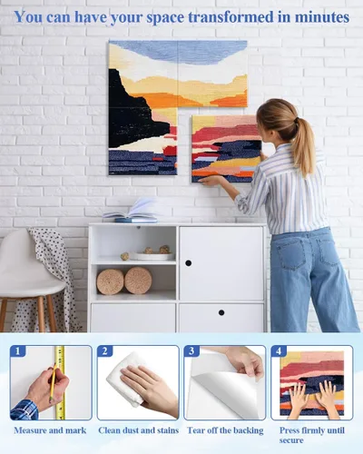 Miniatura 5 de Paquete de 4 paneles acústicos artísticos autoadhesivos para pared, 16 x 16 x 0.5 pulgadas, paneles acústicos decorativos para pared, paneles