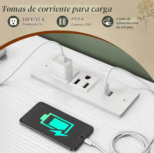 Miniatura 6 de Cómoda blanca para dormitorio con estación de carga y luces LED, 10 cajones de tela con estantes abiertos, cómoda resistente organizador de Blanco