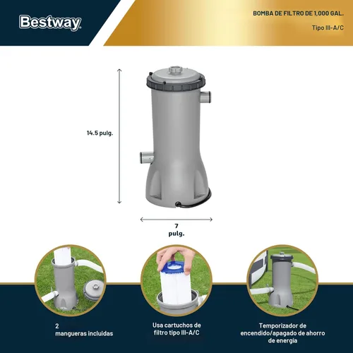 Miniatura 8 de Bestway Steel Pro MAX - Juego de piscina para exteriores con estructura de metal redonda de 14 pies x 48 pulgadas con bomba de filtro de 1,000