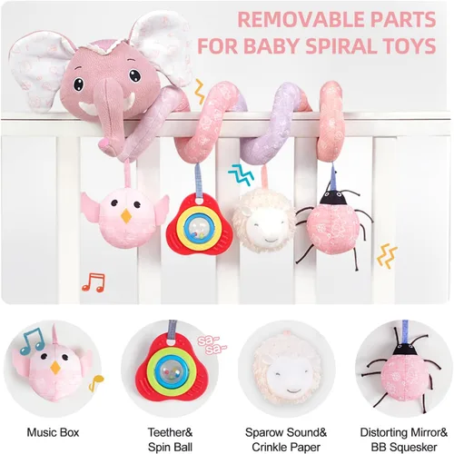 Miniatura 3 de Koty - Juguetes para asiento de coche para recién nacidos, juguetes para carriola para bebés de 0 a 6 meses, juguetes de peluche en espiral