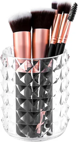 Miniatura 8 de Organizador para brochas de maquillaje acrílico, soporte para lápiz negro, solución de almacenamiento para brochas de cosméticos de cristal, redondo