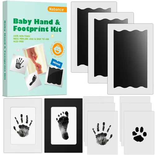 Miniatura 10 de Nabance Kit de manos y huellas para bebé, kit de huellas y manos sin tinta para recién nacidos, 4 almohadillas de impresión sin tinta con 2 marcos