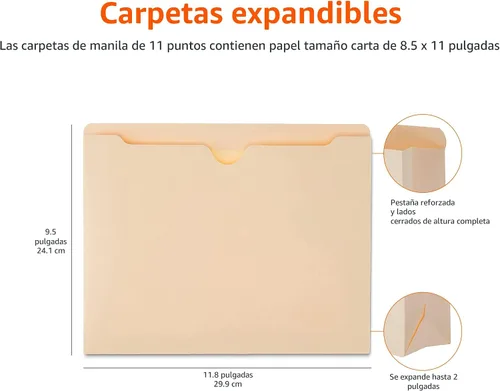 Miniatura 4 de Amazon Basics Archivadores reforzados, tamaño carta, pestaña de corte recto, expansión de 2 pulgadas, Manila, paquete de 50