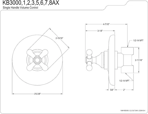 Miniatura 2 de Kingston Brass KB3008AX Vintage Control de Volumen, 5-1/2", Níquel Cepillado