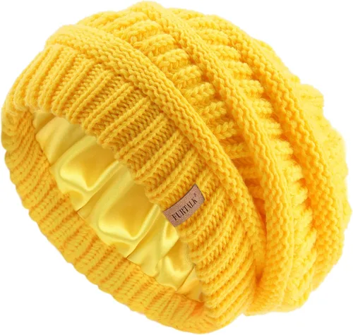 Miniatura 37 de FURTALK Gorro de invierno para mujer, con forro de satén, tejido trenzado, grueso, holgado, gorro cálido