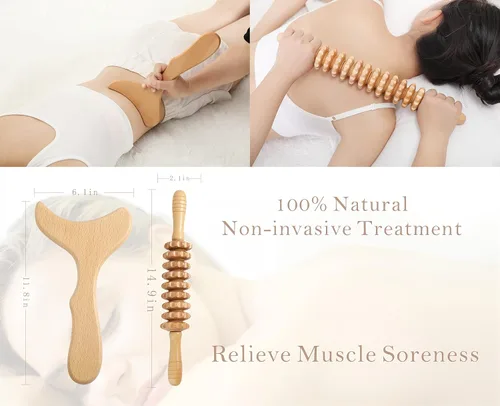 Miniatura 2 de Herramientas de masaje de terapia de madera, kit de maderoterapia, herramientas de escultura corporal para drenaje linfático y anticelulitis.