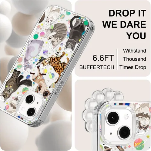 Miniatura 6 de MOSNOVO - Funda para iPhone 13/14, grado militar, probada en caídas de 6.6 pies, transparente con diseño de gato espacial Gato del espacio