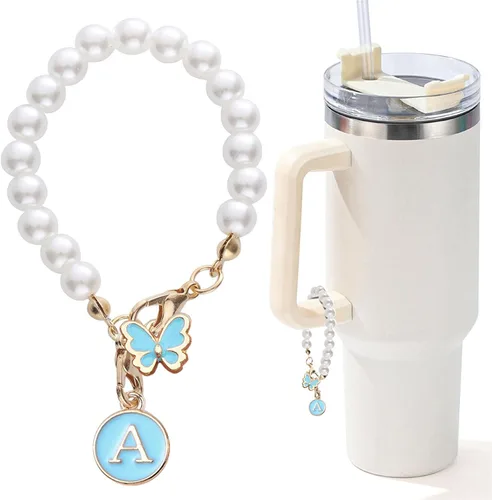 Miniatura 23 de Encanto de letra para Copa Stanley, accesorios de cadena de perlas, encantos de iniciales de Copa Stanley para asa, decoración de botella de agua
