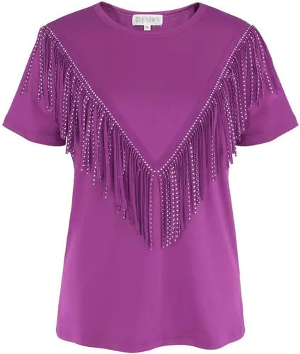 Miniatura 6 de PESION Camisas de manga corta con flecos para mujer, blusa con ribete de borlas
