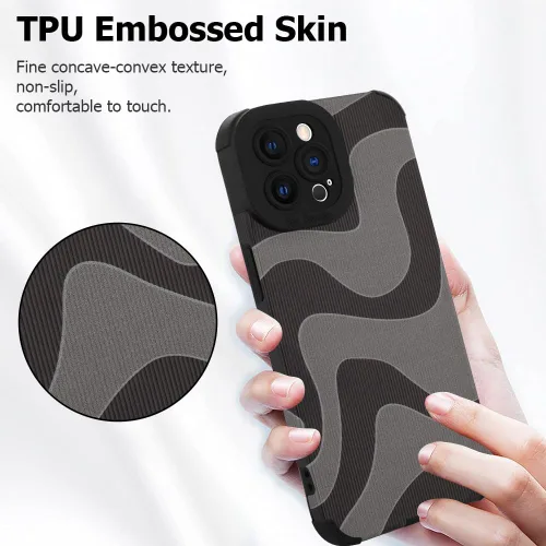 Miniatura 3 de Funda Wlxee para iPhone 15 Pro Max con patrón de ola, TPU suave con parachoques, cuero PU, diseño de cebra lindo para mujeres y niñas - Negro Gris