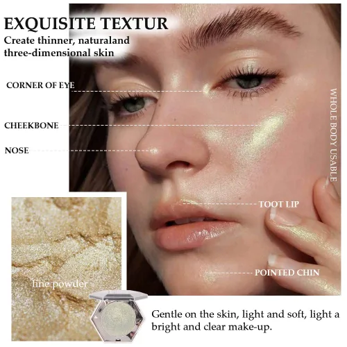 Miniatura 5 de Paleta de maquillaje con corrector en polvo para el contorno facial, iluminador facial, paleta de maquillaje con bronceador y resaltar en oro