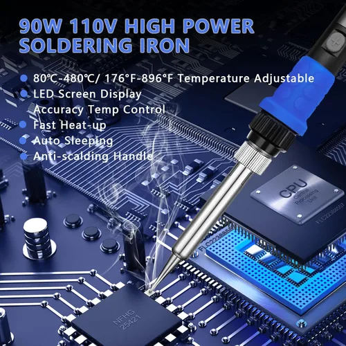 Miniatura 2 de Kit de soldador, soldador digital led de 90 W con calentador cerámico, herramientas soldadoras de 110 V con control inteligente de temperatura y 90W