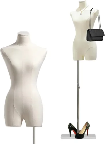 Miniatura 8 de Maniquí femenino con forma de torso para vestido, altura ajustable de 47" a 83", maniquí de exhibición con soporte de metal, manequí retro