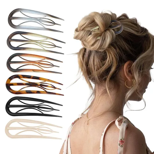 Juego de 6 horquillas francesas, onduladas en forma de U, pinzas para el pelo retro con 3 dientes internos, ideal para moños de cabello fino y