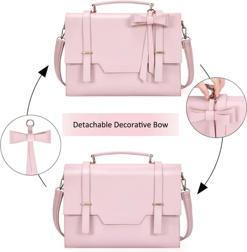 Miniatura 3 de ECOSUSI Bolso de mensajero para portátil para mujer, maletín de 15,6 pulgadas para portátil Rosa