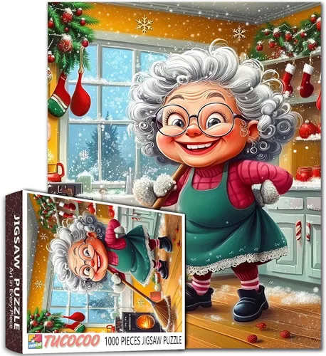 Miniatura 12 de Rompecabezas de mujer vieja de 1000 piezas para adultos, familias (niña, dama, pizza, naipe, vino tinto, amigas) piezas que encajan perfectamente