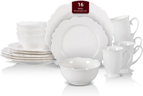 Miniatura 26 de HomeVss, nuevo juego de vajilla de porcelana de hueso, diseño de loto en relieve, juego de 20 piezas