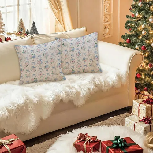 Miniatura 2 de Juego de 2 fundas de almohada florales con lazo de cinta azul y rosa de 18 x 18 pulgadas, decoración de dormitorio de habitación preparada, fundas