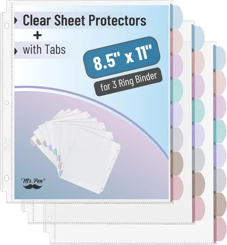 Miniatura 11 de Mr. Pen - Protectores de hojas transparentes con pestañas, 8 pestañas, 2 juegos, divisores de plástico transparente para carpeta de 3 anillas
