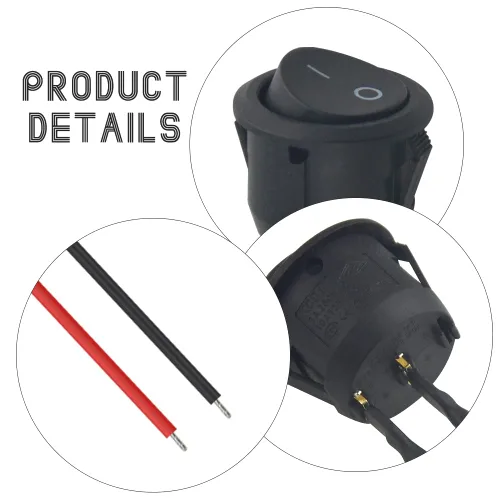 Miniatura 3 de 20 interruptores basculantes redondos de encendido y apagado de 2 pines SPST para barco, AC 6A/125V 10A/250V con cable pre-soldado para automóvil