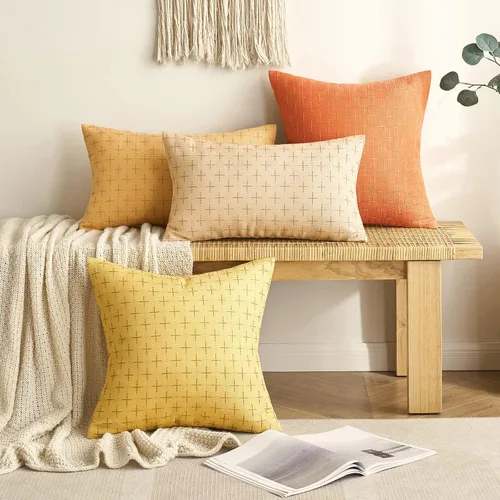 Miniatura 213 de MIULEE - Juego de 2 fundas de almohada decorativas de lino de arpillera navideñas, modernas, estilo campestre, rústicas, tejidas, con textura