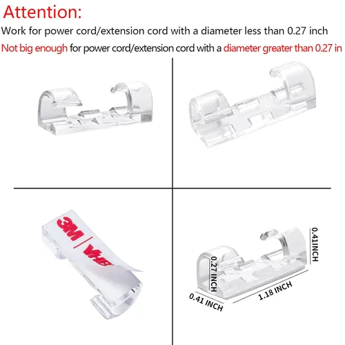 Miniatura 2 de Organizador de clips autoadhesivos para cables, organizador de cables, diámetro máximo de 0.27 pulgadas, paquete de 20, transparente Negro