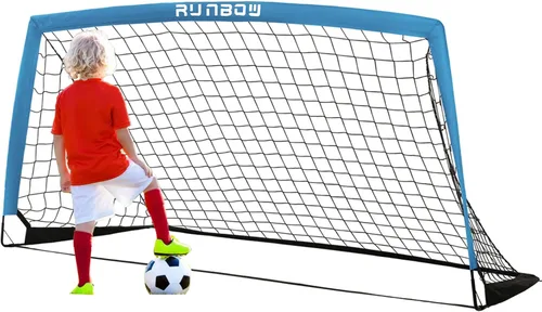 Portería de fútbol infantil de 6 x 4 pies con bolsa de transporte, red de fútbol plegable portátil para entrenamiento de práctica en el patio Azul