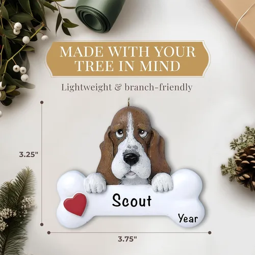 Miniatura 4 de Adorno personalizado de hueso de perro Basset Hound 2025 Personalización gratuita en 24 horas Adornos navideños grabados con láser del primer