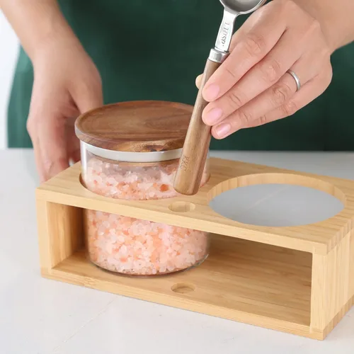 Miniatura 9 de KKC HOME ACCENTS Frascos herméticos de vidrio de borosilicato para almacenamiento de alimentos con tapas de madera y cuchara para café, té, azúcar