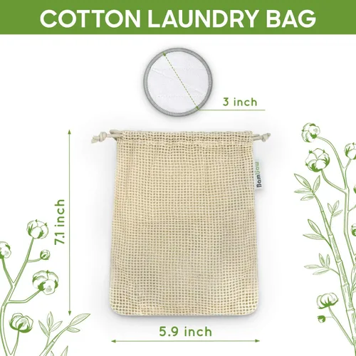 Miniatura 3 de Bambaw Redondas de algodón reutilizables para cara, 16 rondas con 1 bolsa para lavandería y almacenamiento, almohadillas de algodón reutilizables
