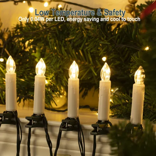 Miniatura 2 de Minetom Tira de luces de vela de Navidad, 48 pies, 50 luces LED para interiores y exteriores, luces de vela sin llama conectables con clips