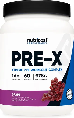 Miniatura 6 de Nutricost Pre-X Xtreme - Complejo de polvo para pre-entrenamiento, frambuesa azul, 30 porciones, vegetariano, sin OMG y sin gluten