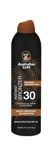 Miniatura 9 de Australian Gold - Protector solar en aerosol continuo con bronceador instantáneo SPF 15, brillo inmediato y secado rápido, amplio espectro