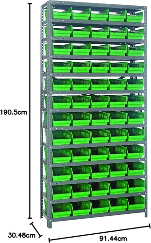 Miniatura 388 de Quantum QSBU-245BK Heavy Duty Shelving Unit with (7) Shelves and (24) QUS245 Black Bins for Garage Warehouse Storage Distribution 400 lb Load