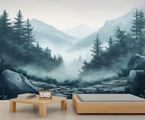 Miniatura 36 de Mural de lobo azul, papel tapiz de animales misteriosos, decoración del hogar de estética oscura, mural de pared de animales salvajes, murales