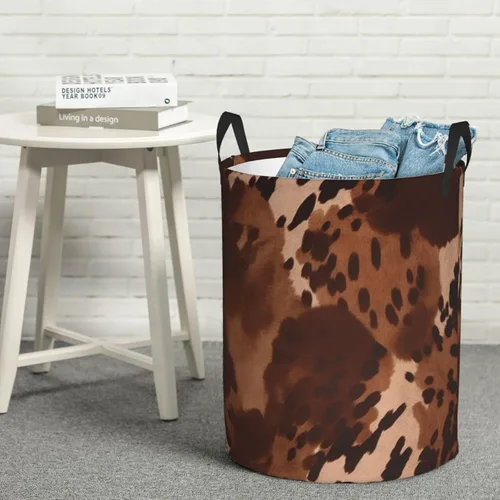 Miniatura 8 de brown cowhide art print Circular Hamper Waterproof Storage Bin Organizer Basket Laundry Hamper With Handles For Clothes Toys Small
