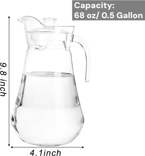 Miniatura 2 de SOUJOY Paquete de 2 jarras de plástico, jarra de agua helada transparente de 68 onzas con tapa y asa, resistente al calor, jarra de té sin BPA