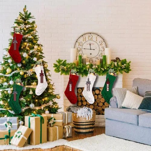 Miniatura 8 de XIMISHOP Paquete de 6 calcetines de Navidad, 18 pulgadas, calcetines grandes de punto trenzado personalizados para colgar en Navidad, decoraciones