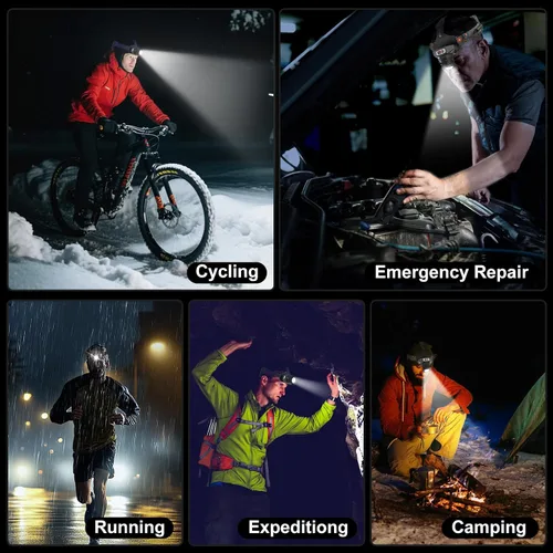 Miniatura 8 de Linterna frontal LED recargable, 3000 lúmenes, potencia de batería, 9 modos, batería de larga duración de 72 horas, sensor de movimiento, luz roja