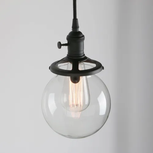 Miniatura 8 de PERMO Moderno accesorio de iluminación colgante con globo de vidrio transparente redondo de 5.9 pulgadas, pantalla soplada a mano, lámpara