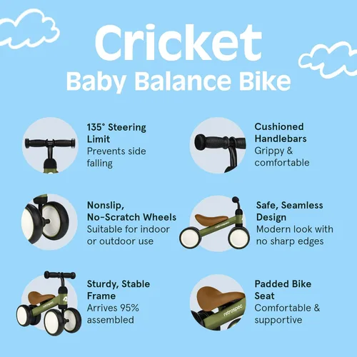 Miniatura 3 de Retrospec Cricket - Bicicleta de equilibrio para bebés con 4 ruedas para edades de 12 a 24 meses - Juguetes para bebés y niños pequeños de 1 año