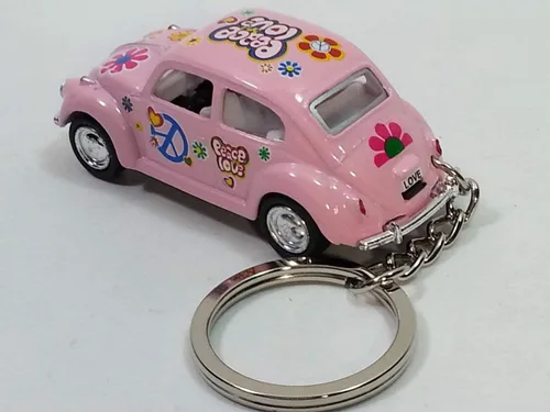 Miniatura 2 de KiNSMART. Llavero clásico rosa de amor y paz Volkswagen hippie escarabajo 164, coche de metal fundido a presión de color pastel, PEQUEÑO