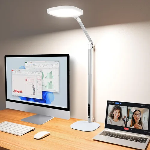 Lámparas LED de escritorio para oficina en casa con base, lámpara de escritorio alta con 50 modos de luz y memoria y temporizador, luz de