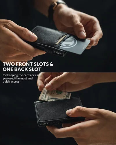 Miniatura 4 de VULKIT Billeteras delgadas para hombre, con bloqueo RFID, diseño minimalista con capacidad para hasta 11 tarjetas, Negro -, Minimalista