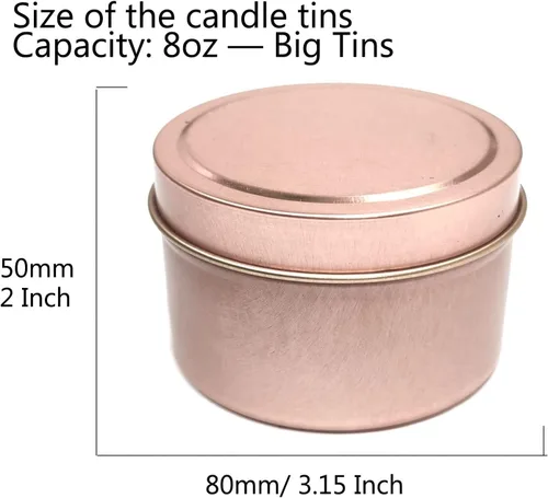 Miniatura 3 de Latas de velas de oro rosa de 8 onzas, 12 latas de velas para bricolaje grandes latas de contenedores de velas para hacer velas, latas de cantainer