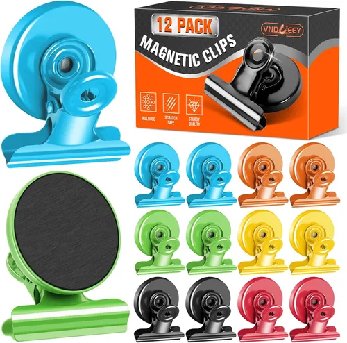 Miniatura 14 de VNDUEEY Paquete de 6 imanes para refrigerador, imanes para refrigerador, clips magnéticos negros, imanes para pizarra blanca, clips magnéticos